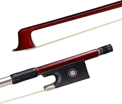adm 4/4 Full Size Student Violin Bow with Horsehair, Brazilwood, Ebony Frog, Pearl Eye, Pearl Slide, Brown thumbnail 8