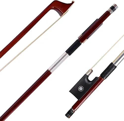 adm 4/4 Full Size Student Violin Bow with Horsehair, Brazilwood, Ebony Frog, Pearl Eye, Pearl Slide, Brown thumbnail 9
