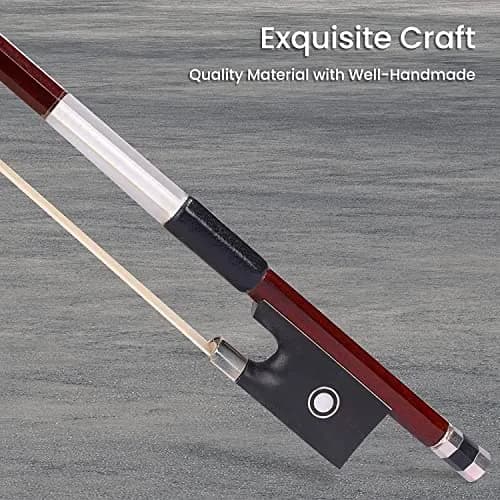 adm 4/4 Full Size Student Violin Bow with Horsehair, Brazilwood, Ebony Frog, Pearl Eye, Pearl Slide, Brown thumbnail 2