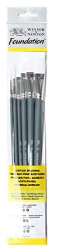 Winsor & Newton Foundation Acrylic Brush Set Long Handle 6 Pack | Synthetic Bristles for Acrylic & Oil Painting thumbnail 1