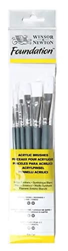 Winsor & Newton Foundation Synthetic Acrylic Brush Set, 6 Brushes (2 Round, 2 Filbert, 2 Flat) | Ideal for Acrylics & Oils thumbnail 1