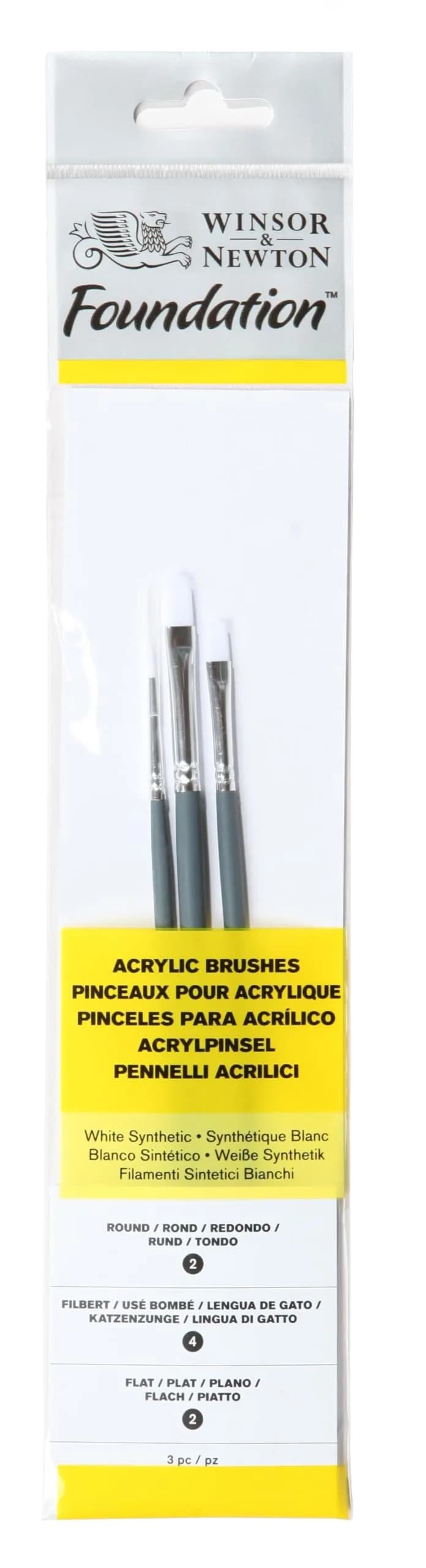Winsor & Newton Foundation Acrylic Brush Set, SH Flat 4, 10 & 14 | Synthetic Bristle for Acrylic & Oil Painting — 3-Pack