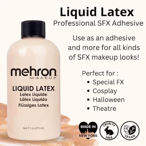 Mehron Makeup Liquid Latex - 9 oz LIGHT FLESH | Special FX Adhesive for Body Art & Prosthetics thumbnail 2