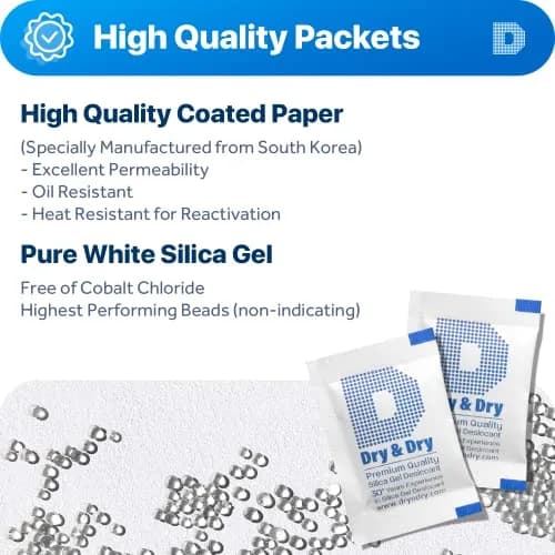 Dry & Dry 2 Gram Silica Gel Packets | Rechargeable Moisture Absorbers for Food & Electronics thumbnail 2