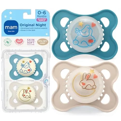 MAM Original Baby Pacifiers 0-6 Months, Glow-in-the-Dark, 2-Pack | Developed with Pediatric Dentists thumbnail 1