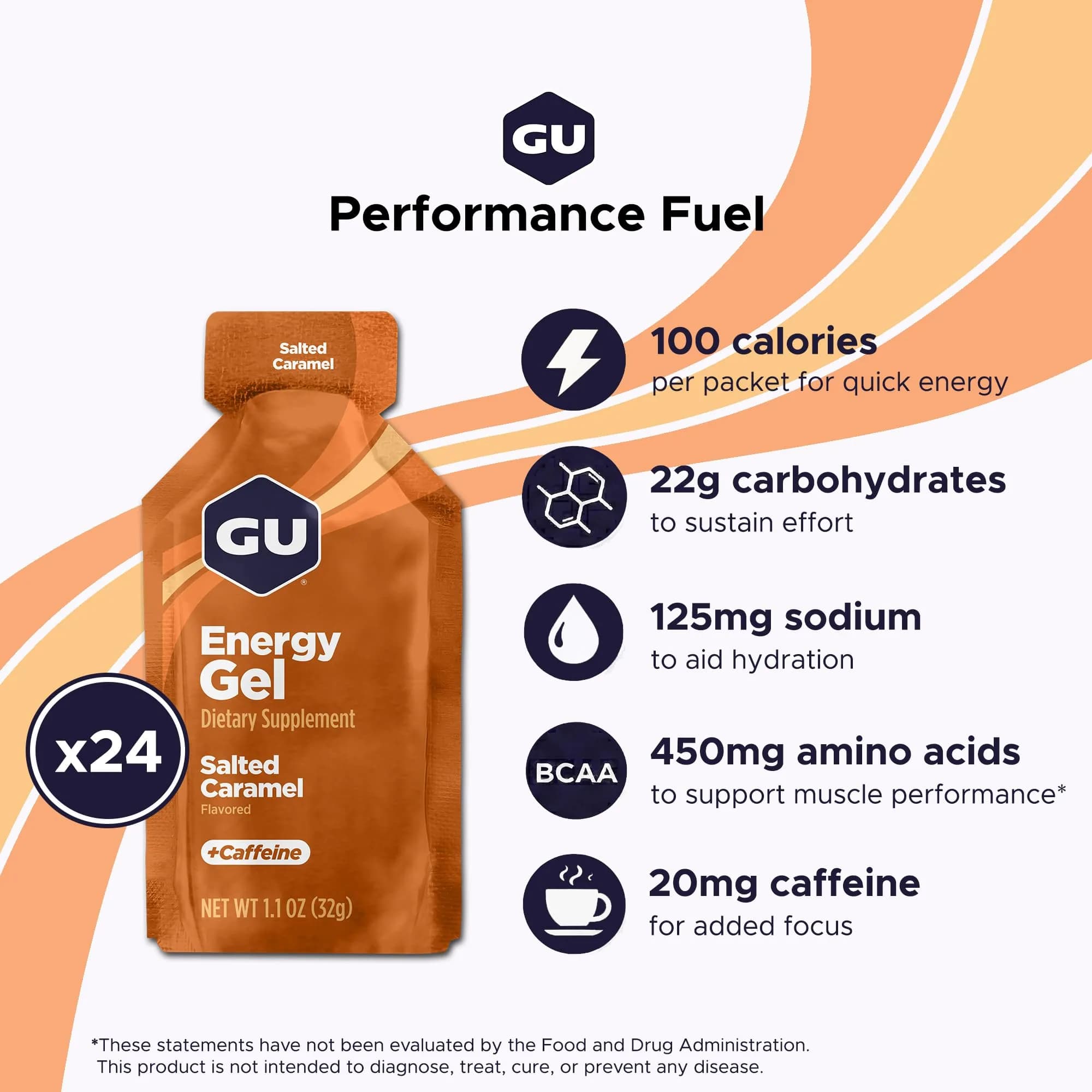 GU Energy Salted Caramel Energy Gel 24-Pack (100 Calorie Packets) | Dual-Source Energy & Electrolytes - view 2