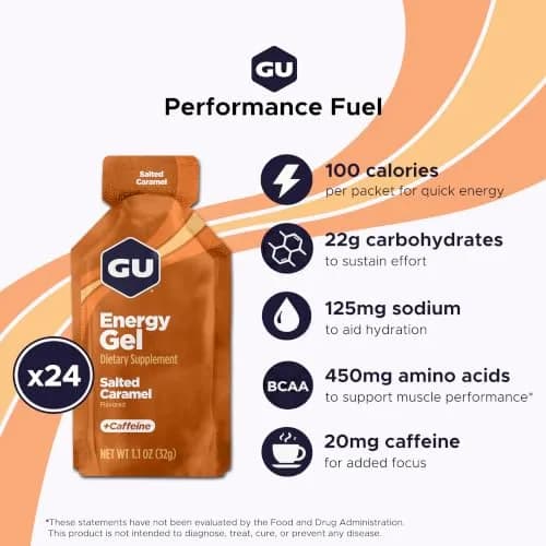 GU Energy Salted Caramel Energy Gel 24-Pack (100 Calorie Packets) | Dual-Source Energy & Electrolytes thumbnail 2