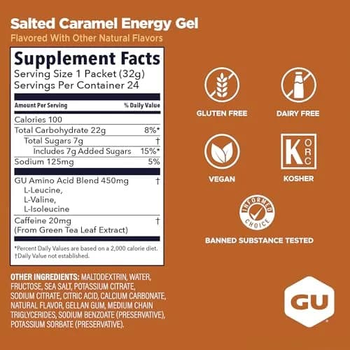GU Energy Salted Caramel Energy Gel 24-Pack (100 Calorie Packets) | Dual-Source Energy & Electrolytes thumbnail 3