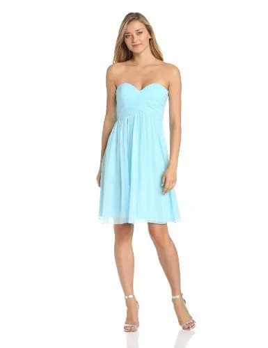 Donna Morgan Strapless Sweetheart Chiffon Dress Gulf Stream | Elegant Party Wear