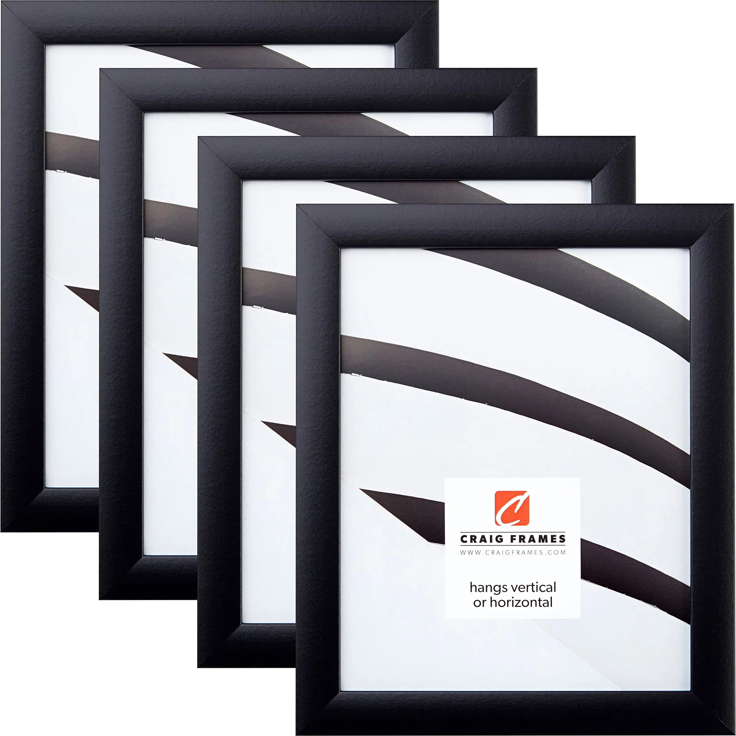 Craig Frames 8x10 Black Picture Frame Set (4-Pack) | 20.3cm x 25.4cm (8" x 10") | Matte Black Engineered Wood with Glass - main product image
