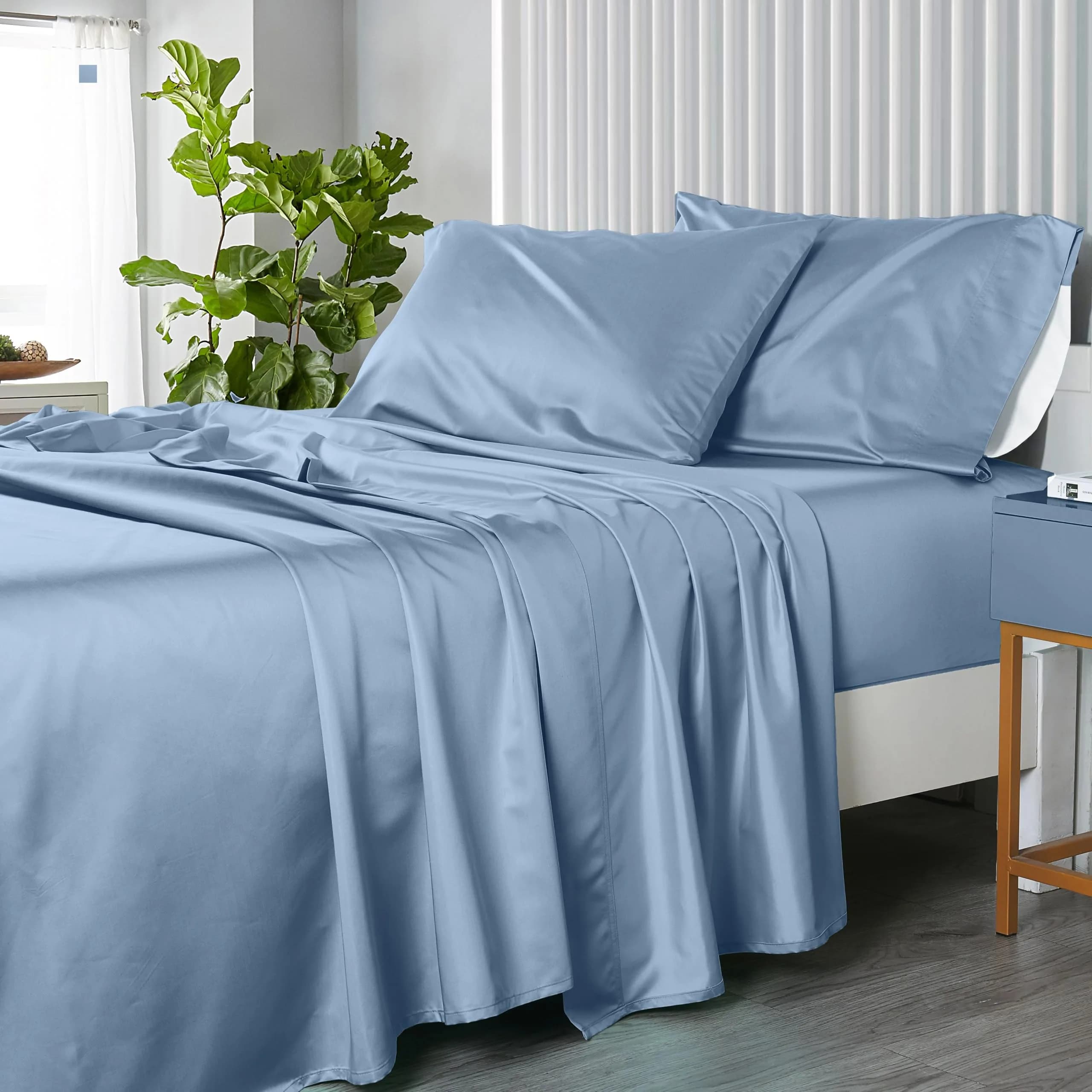 Royal Hotel Bedding Split King Sheets Set, 600 Thread Count Cotton Sateen, Blue | Breathable & Soft Bed Sheets — Blue