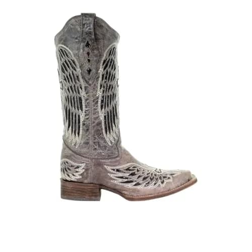 Corral Boots Womens Wings Tooled-Inlay Pull On Square Toe Casual Boots Mid Calf Low Heel 1-2" - Brown - Size 6 B thumbnail 1