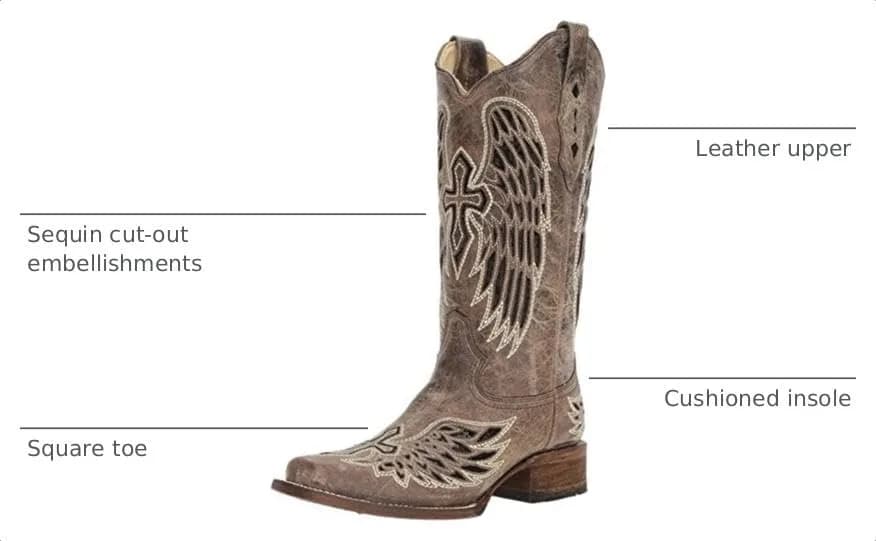 Corral Boots Womens Wings Tooled-Inlay Pull On Square Toe Casual Boots Mid Calf 6.5 Brown thumbnail 3