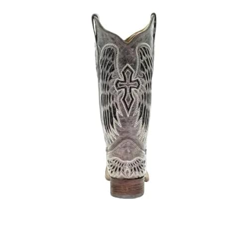 Corral Boots Womens Wings Tooled-Inlay Pull On Square Toe Casual Boots Mid Calf Low Heel 1-2" - Brown - Size 7.5 thumbnail 3