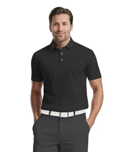 PGA TOUR Airflux Short Sleeve Golf Polo-Shirt in Caviar Black XL | Moisture-Wicking, Sun-Protective thumbnail 1