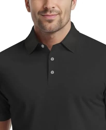 PGA TOUR Airflux Short Sleeve Golf Polo-Shirt in Caviar Black XL | Moisture-Wicking, Sun-Protective thumbnail 4