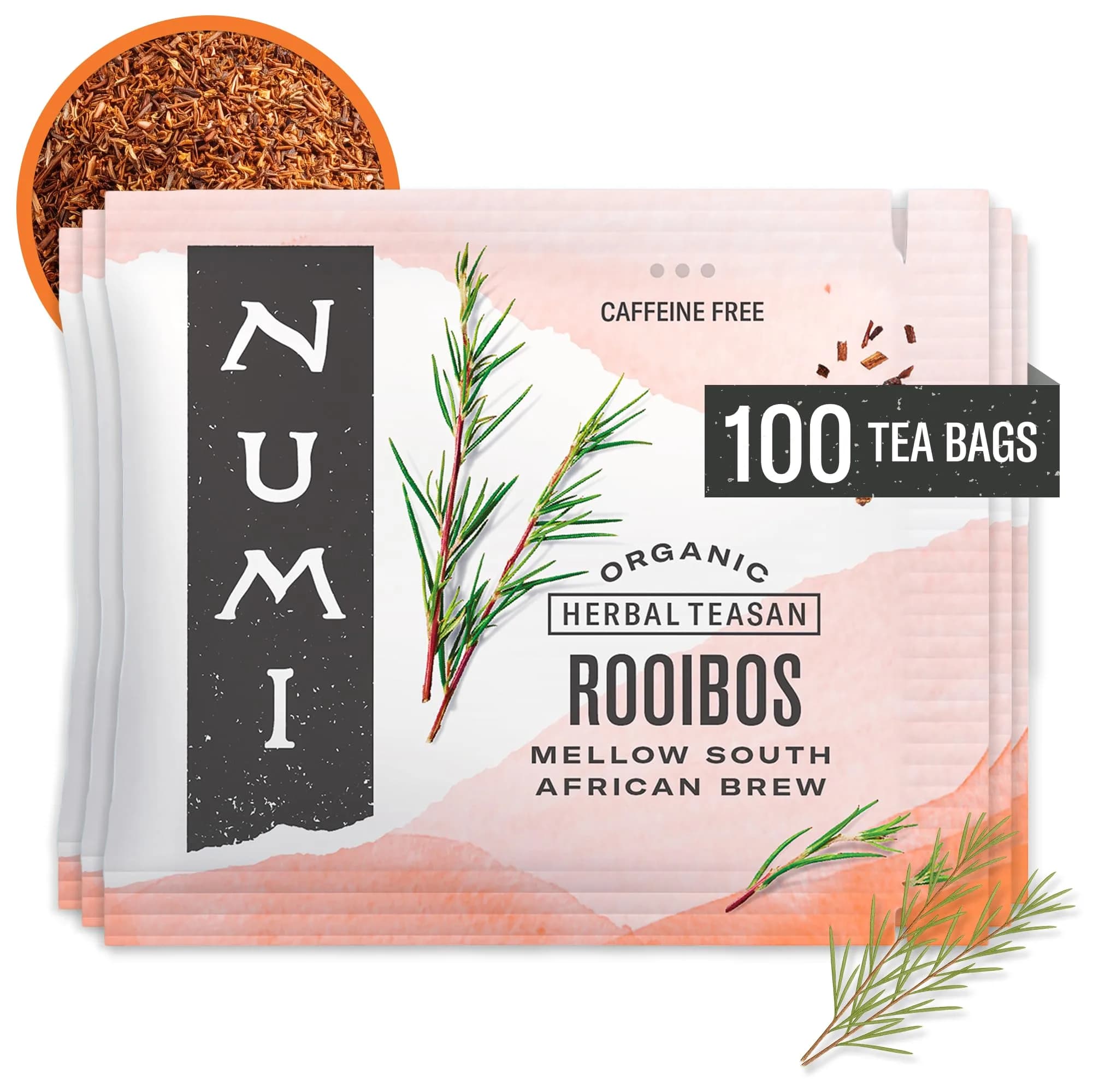 Numi Organic Rooibos Tea, 100 Herbal Tea Bags, Caffeine Free | Organic, Natural & Fair Trade (70-120 chars) — Rooibos Tea
