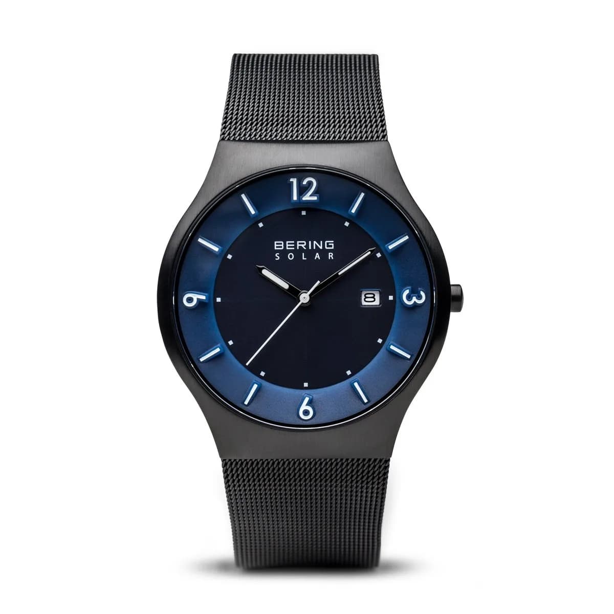 BERING Men's Solar Watch, 40 mm Stainless Steel Case & Dial, Milanese Strap, Sapphire Crystal, 5 ATM | Minimalist Scandinavian Design