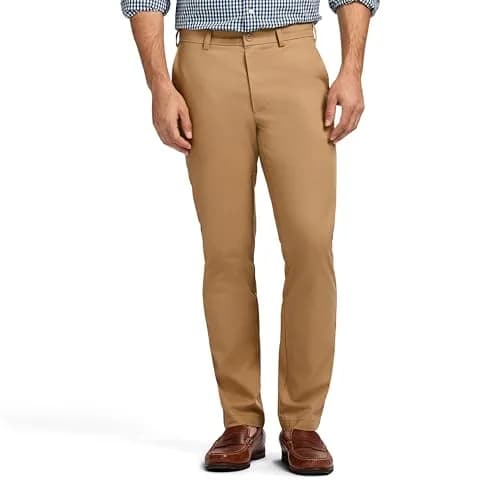 IZOD Men's American Chino Flat-Front Straight-Fit Pants, English Khaki, 36W x 34L | Classic, breathable cotton chinos for men thumbnail 1