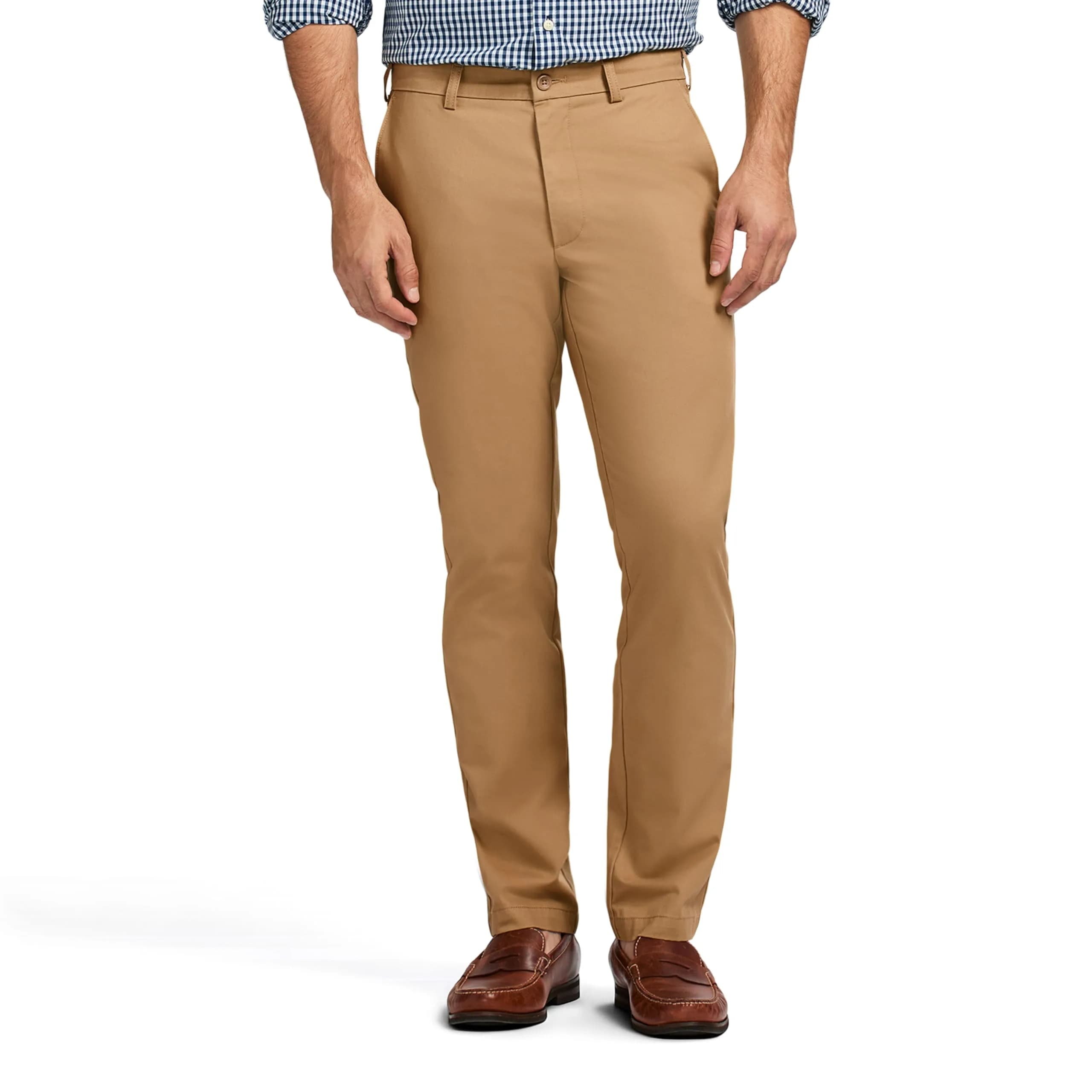 IZOD Men's American Chino Flat-Front Straight-Fit Pants, English Khaki, 36W x 34L | Classic, breathable cotton chinos for men