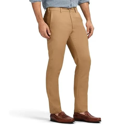 IZOD Men's American Chino Flat-Front Straight-Fit Pants, English Khaki, 36W x 34L | Classic, breathable cotton chinos for men thumbnail 2