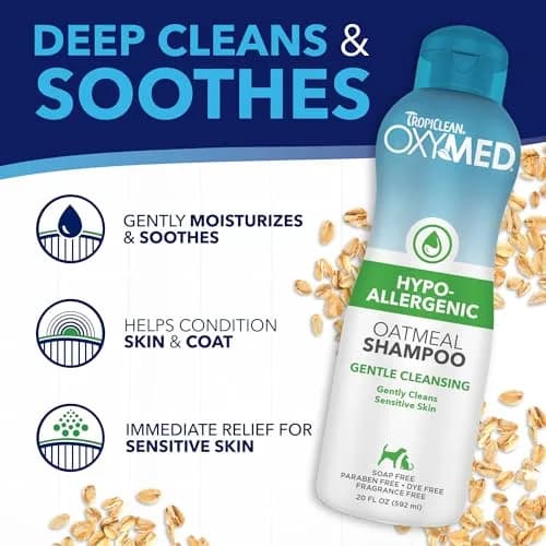 TropiClean OxyMed Hypoallergenic Dog & Cat Shampoo 591ml (20oz) | Soothes Itchy Skin & Coats thumbnail 6