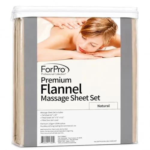 ForPro Premium Flannel 3-Piece Massage Sheet Set, Natural | Soft Cotton, Durable & Snug Fit for Massage Tables thumbnail 2