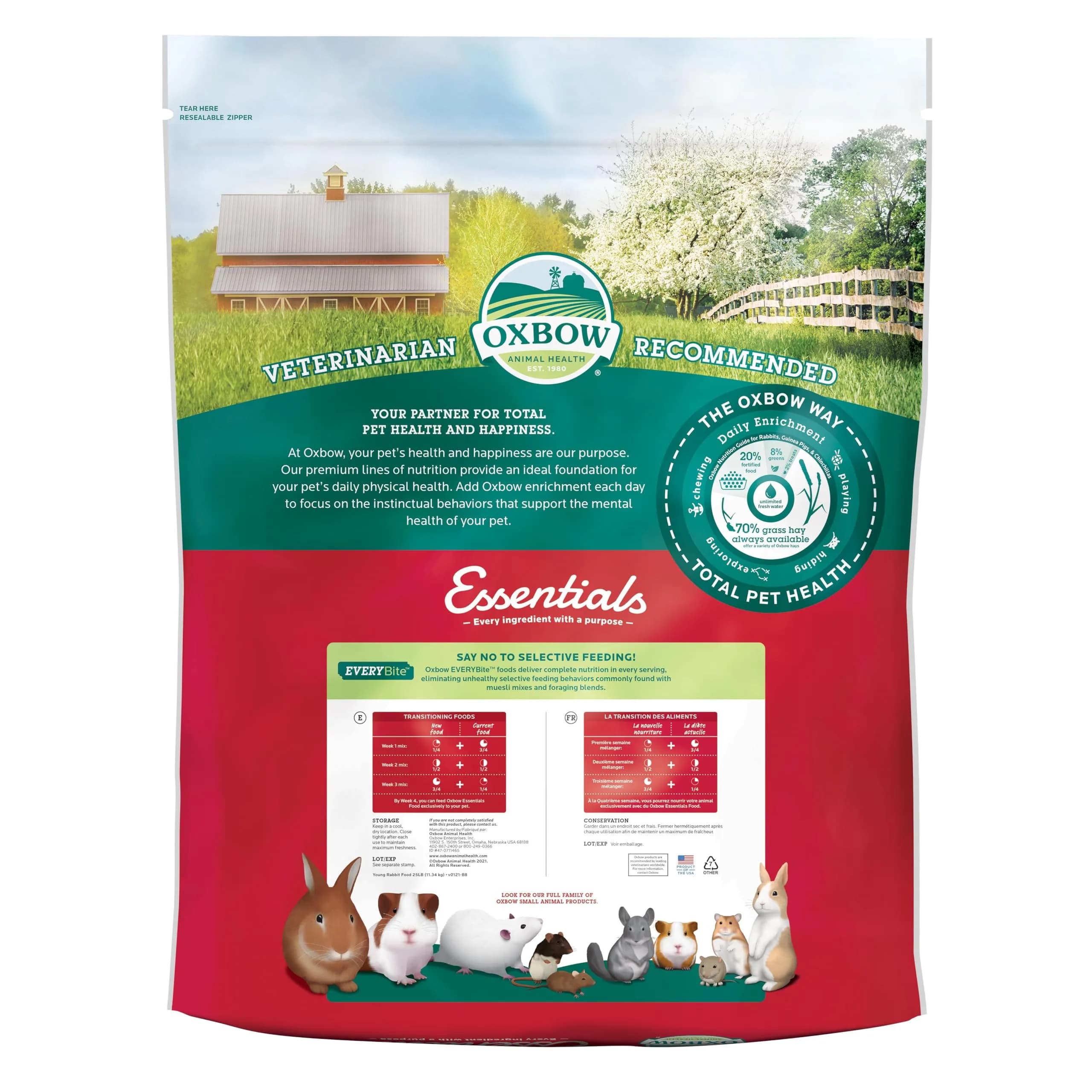 Oxbow Essentials Young Rabbit Food Pellets 11.33 kg (25 lb) | High-Fiber Timothy Hay Formula for Digestive Health - view 2