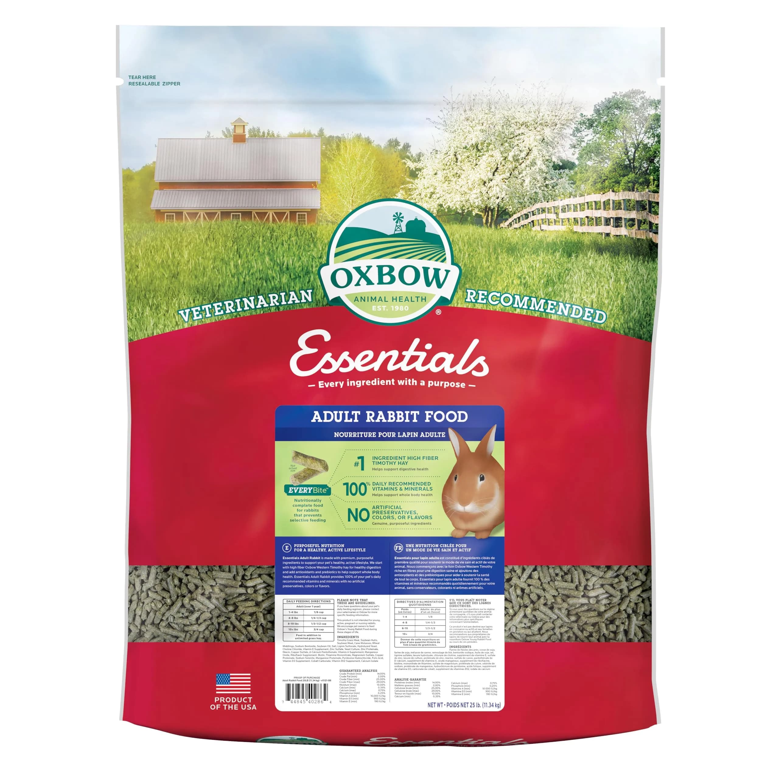 Oxbow Essentials Adult Rabbit Food Timothy Hay Pellets 11.3 kg (25 lb) | Veterinarian Recommended for Adult Rabbits - main product image