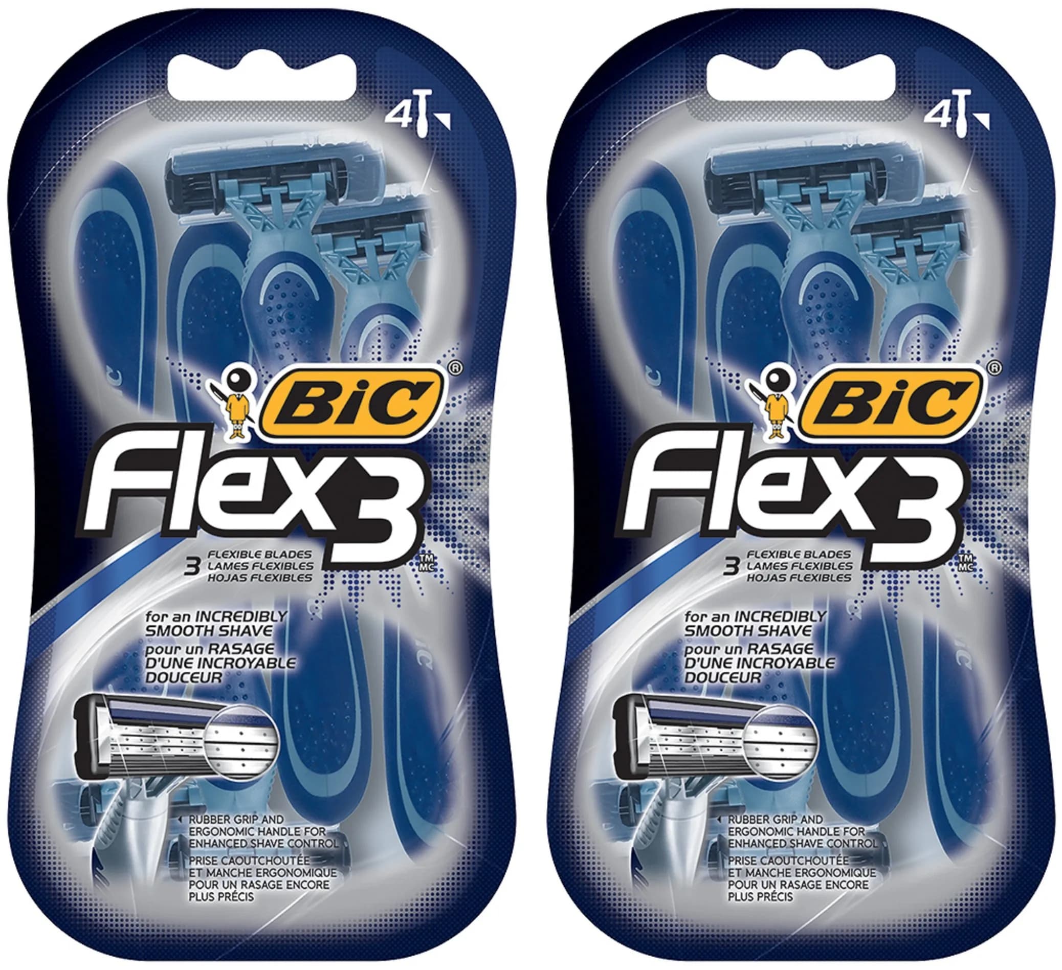 BIC Flex 3 Men's Disposable Razor, 4 Count (2 Packs) | Sensitive Skin, Pivoting Head, Ergonomic Handle
