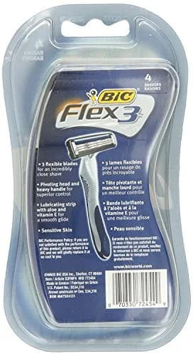 BIC Flex 3 Men's Disposable Razor, 4 Count (2 Packs) | Sensitive Skin, Pivoting Head, Ergonomic Handle thumbnail 3