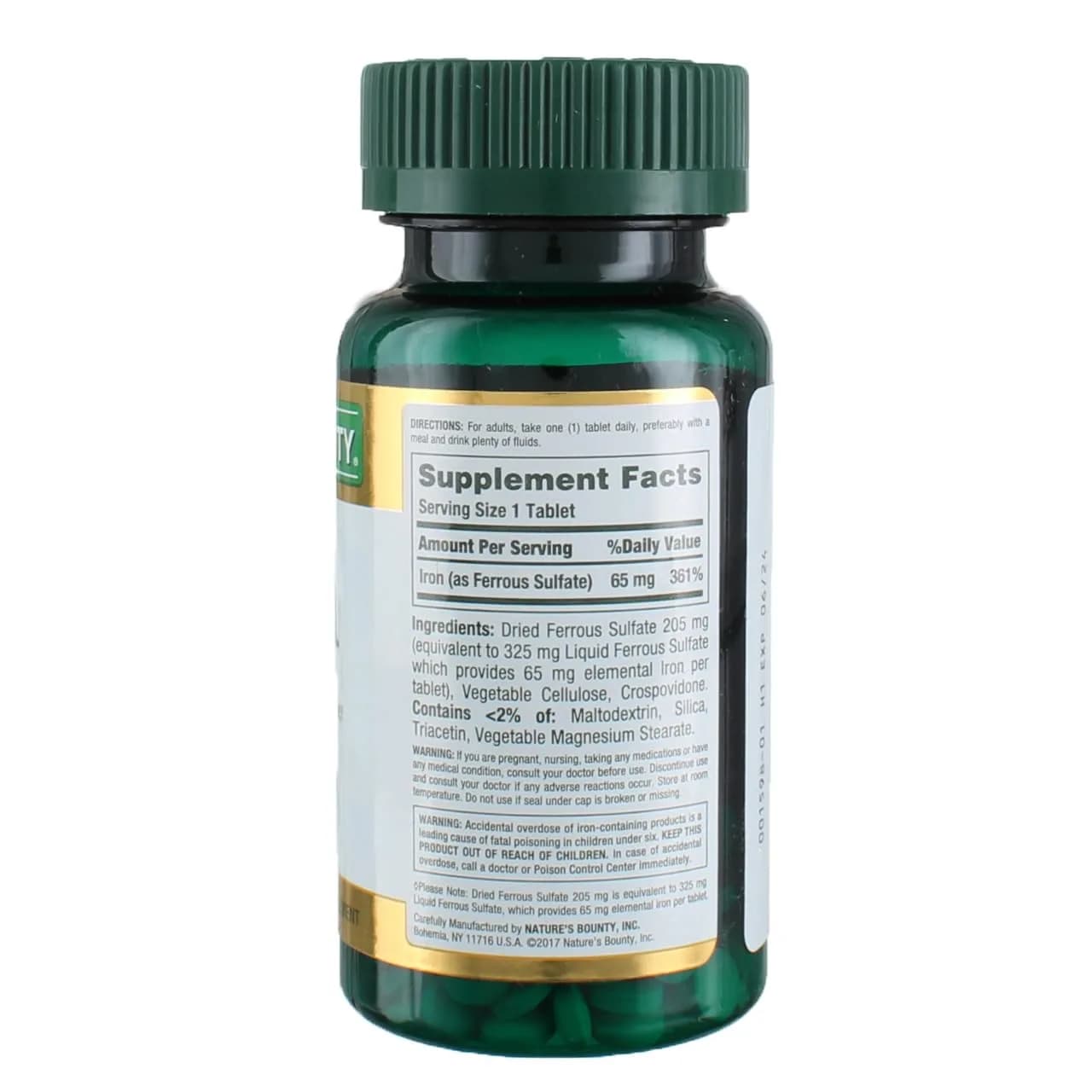 Nature's Bounty Ferrous Sulfate Iron 65mg Tablets, 300 Count (3 x 100ct Bottles) | Essential for Hemoglobin & Energy - view 2