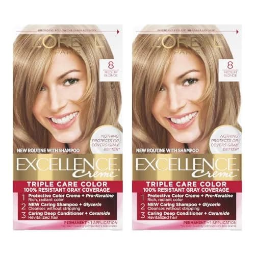 L'Oreal Paris Excellence Creme Permanent Hair Color 8 Medium Blonde | 2 Kit Pack, Rich Radiant Color thumbnail 1