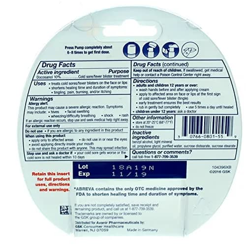 Abreva Cold Sore Treatment Cream 2g (0.07 oz) | Fast-Acting Relief thumbnail 2