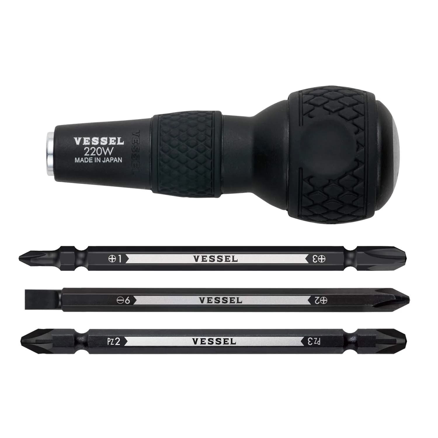VESSEL Ball Grip Interchangeable Screwdriver Set with 6 Hex Bits | 10 cm (3 inch) Blade Length - main product image
