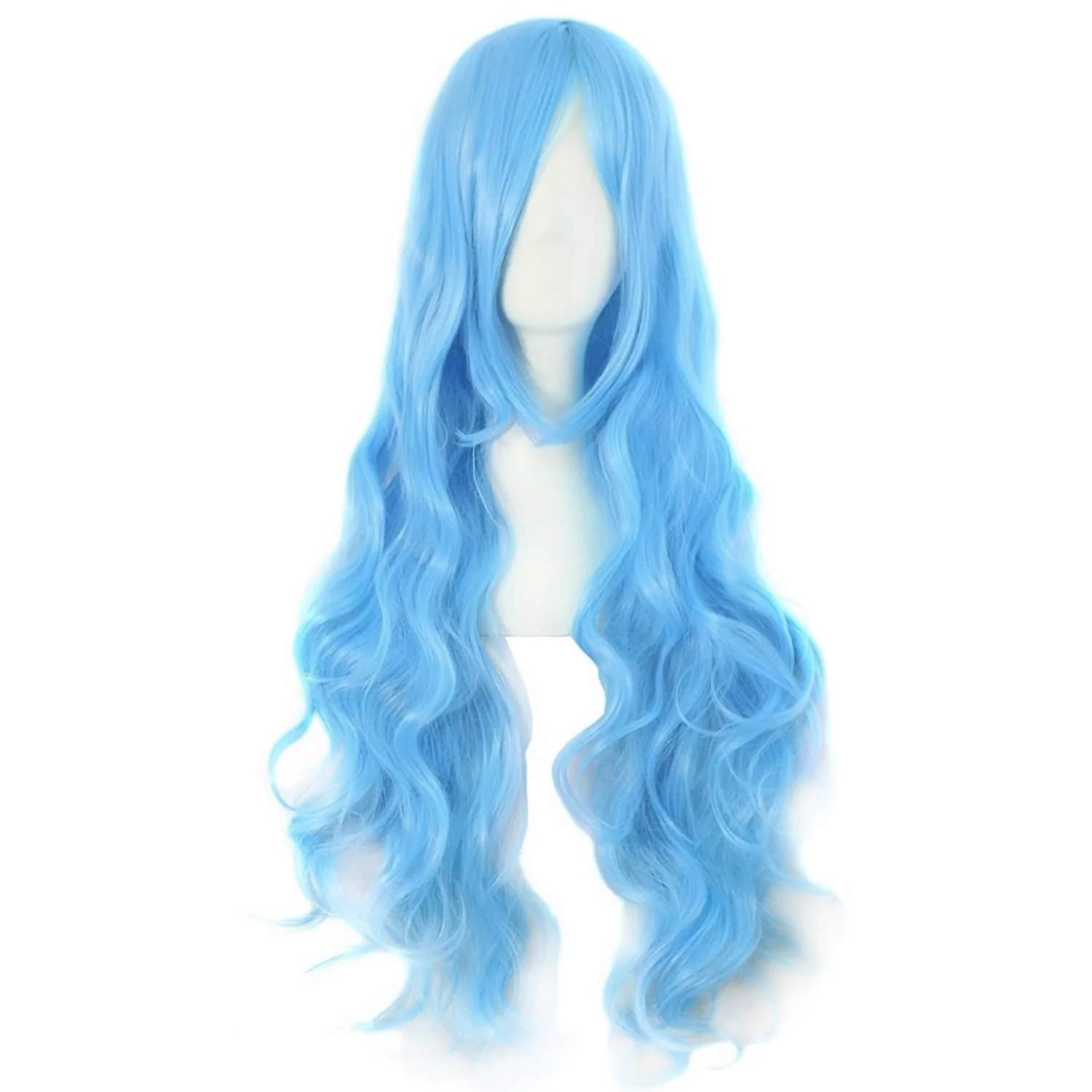 MapofBeauty 32 Inch Spiral Curly Cosplay Wig, Azure Blue | Heat Resistant Synthetic Fiber