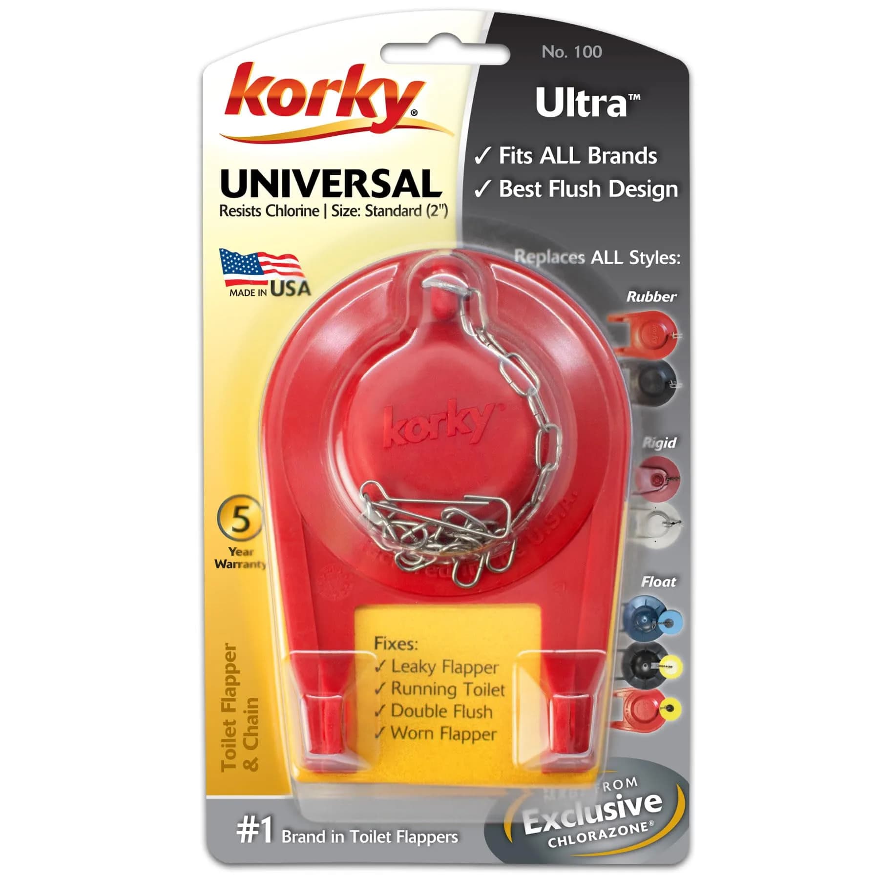Korky Ultra Standard 2-Inch Universal Toilet Flapper with Stainless Steel Chain | Easy Install, Water Saving - view 6