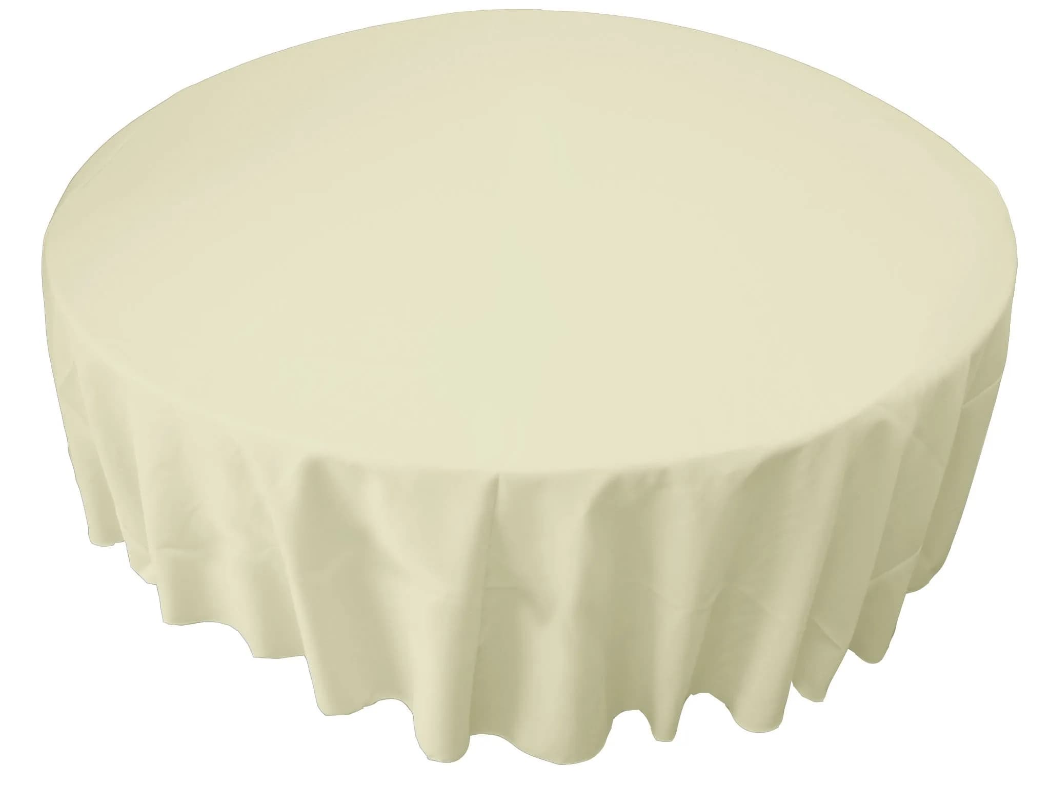 LA Linen Polyester Poplin Round Tablecloth 90" Ivory | Stain & Wrinkle Resistant