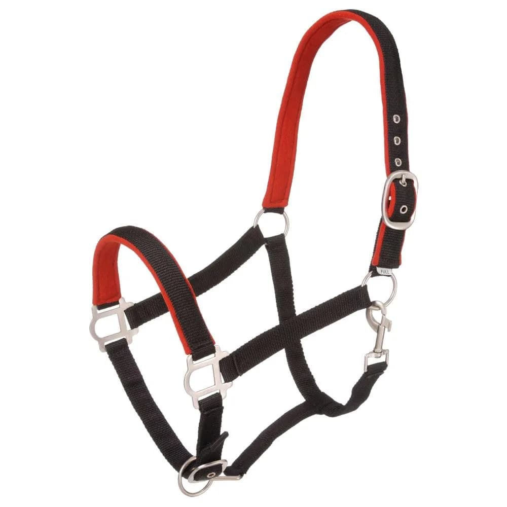 Tough 1 Padded Horse Halter with Satin Hardware | Durable Nylon, Adjustable Fit, Elegant Satin Finish — Black