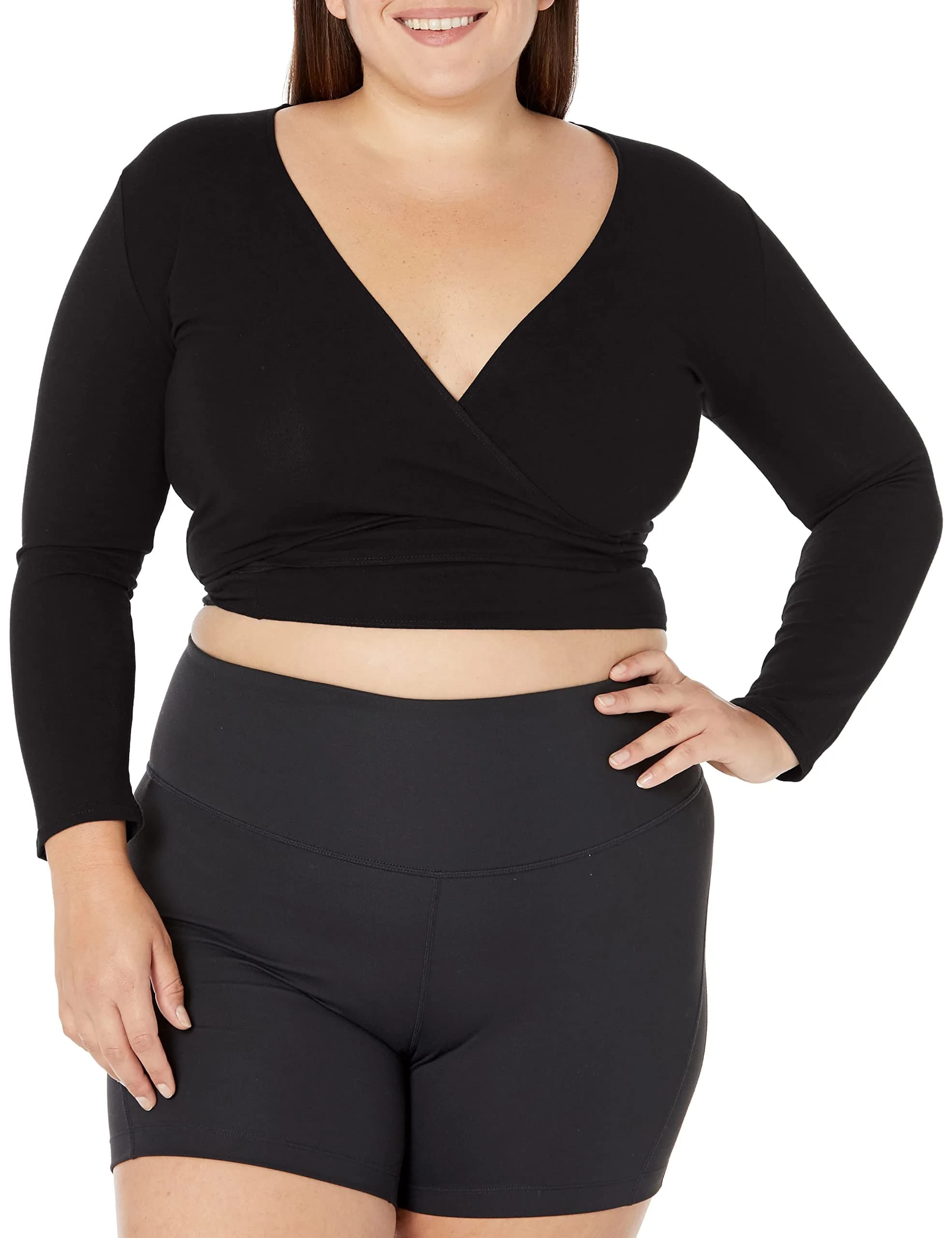 Capezio Self Tie Wrap Top Novelty T Shirt Black Small US | Fitted, V-Neck, 3/4 Sleeve - main product image