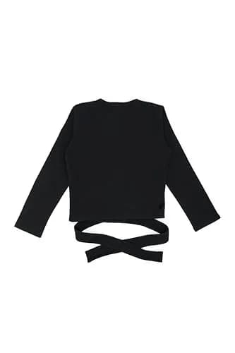 Capezio Self Tie Wrap Top Novelty T Shirt Black Small US | Fitted, V-Neck, 3/4 Sleeve thumbnail 5