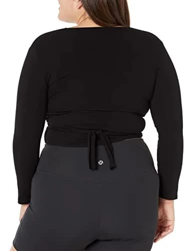 Capezio Self Tie Wrap Top Novelty T Shirt Black Small US | Fitted, V-Neck, 3/4 Sleeve thumbnail 2