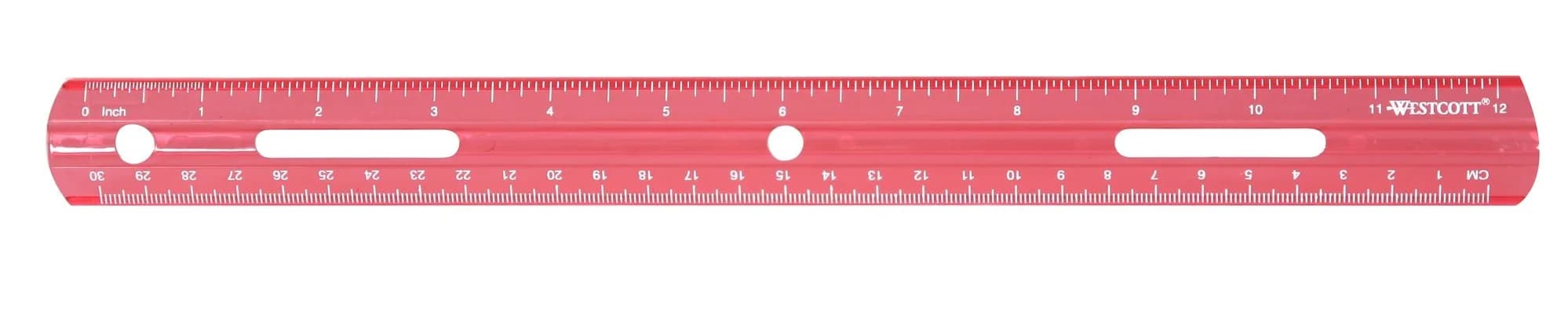 Westcott Plastic Ruler 12 Inches (30cm) Red | Clear Metric & Inch Markings - main product image