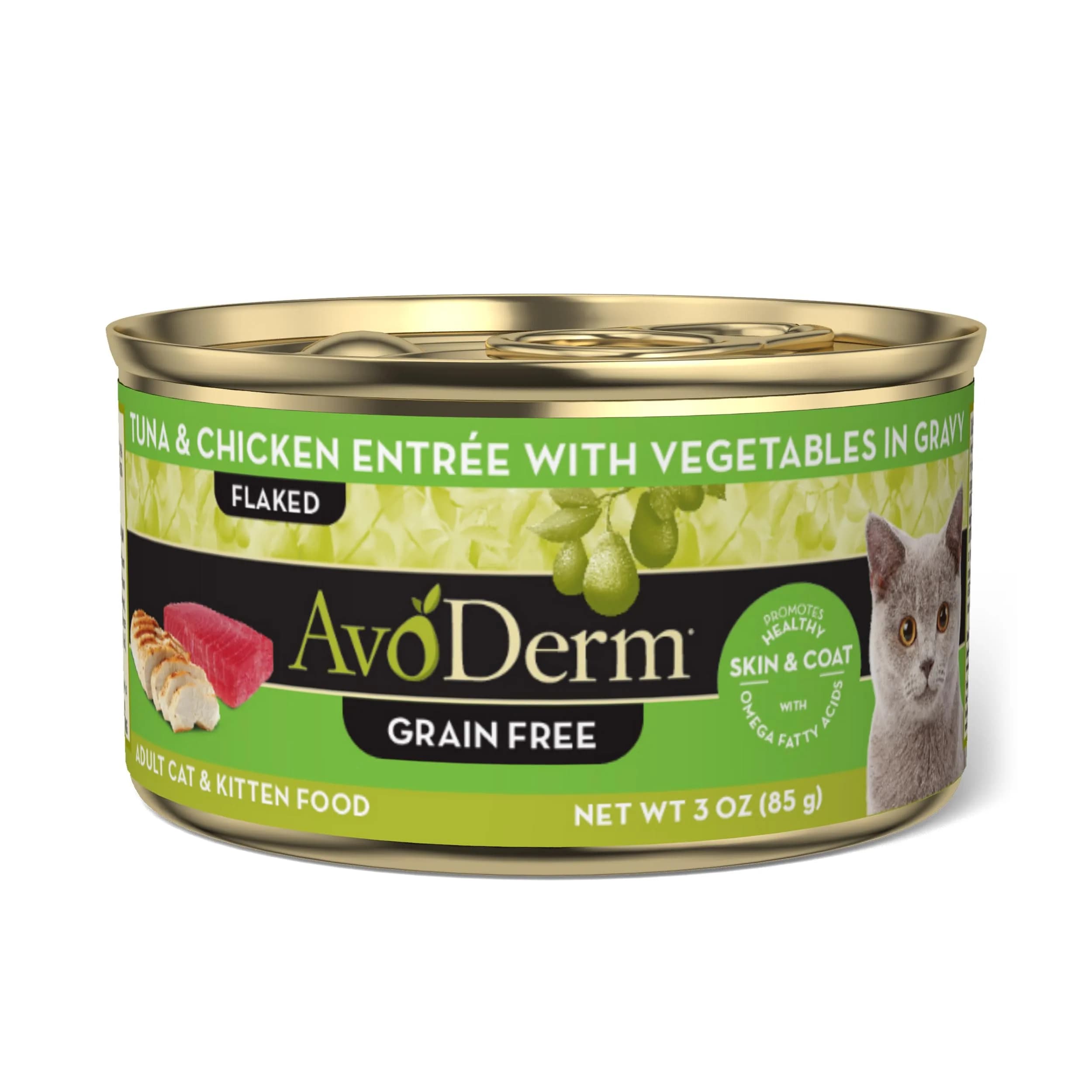 AvoDerm Natural Grain Free Tuna & Chicken Entrée with Vegetables Wet Cat Food 3 oz | Supports Healthy Skin & Coat