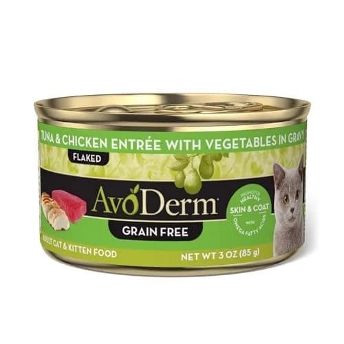 AvoDerm Natural Grain Free Tuna & Chicken Entrée with Vegetables Wet Cat Food 3 oz | Supports Healthy Skin & Coat thumbnail 1