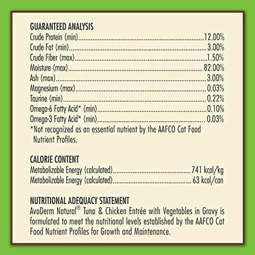 AvoDerm Natural Grain Free Tuna & Chicken Entrée with Vegetables Wet Cat Food 3 oz | Supports Healthy Skin & Coat thumbnail 6