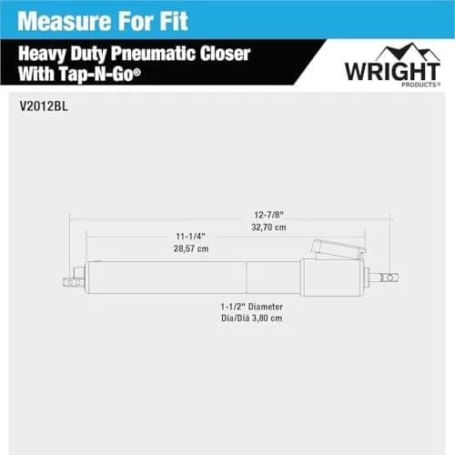 Wright Products V2012BL Heavy Duty Tap-N-Go Pneumatic Door Closer, Black | 38.1 cm (15 inches) Length thumbnail 4