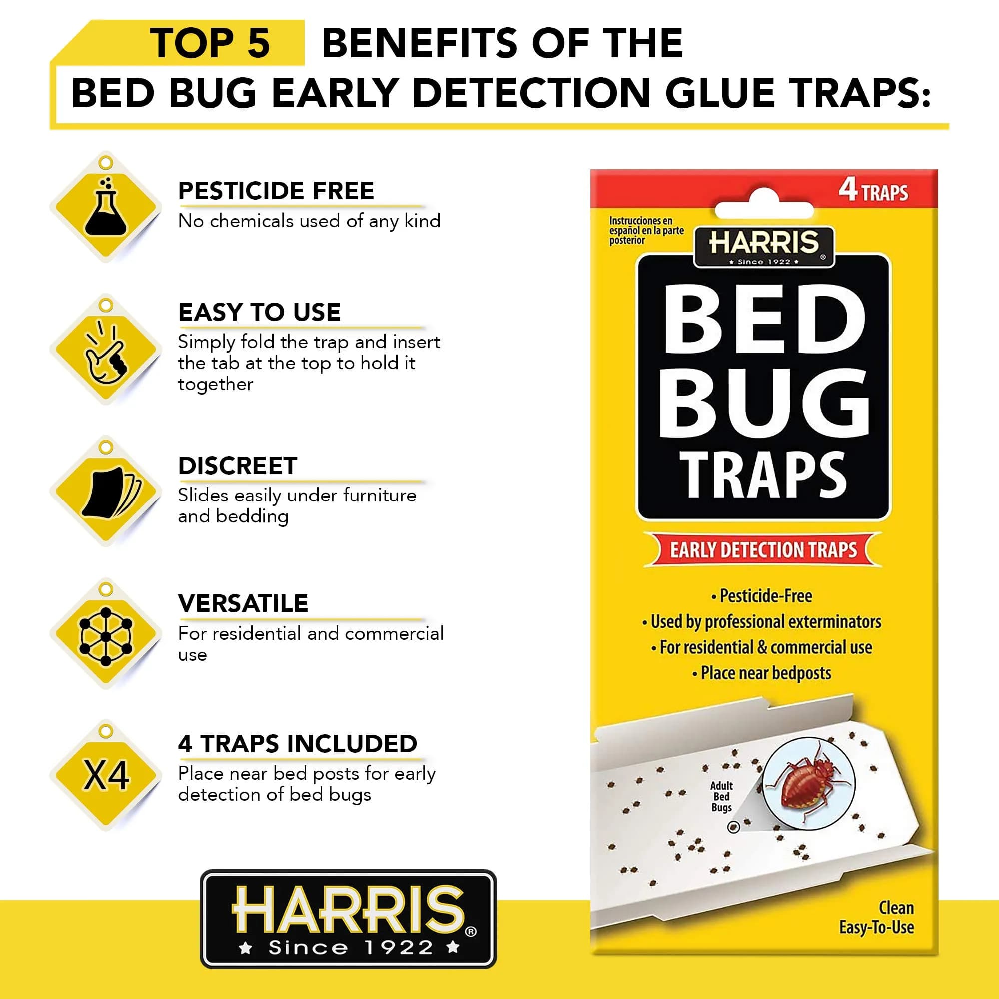 HARRIS Bed Bug Traps for Early Detection & Monitoring, 4 Pack | Natural, Discreet, Versatile - view 4