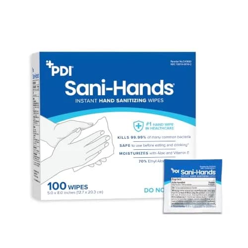 PDI Sani-Hands Hand Sanitizer Wipes 100 Packets | Kills 99.99% Germs, Moisturizes Hands thumbnail 1