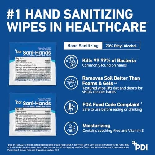 PDI Sani-Hands Hand Sanitizer Wipes 100 Packets | Kills 99.99% Germs, Moisturizes Hands thumbnail 3